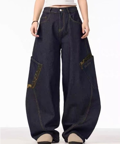 「SHEENA」 ブーツカットデニムパンツ L インディゴブルー レディース_画像4