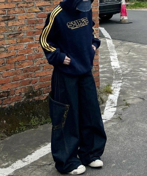 「SHEENA」 ブーツカットデニムパンツ L インディゴブルー レディース_画像8