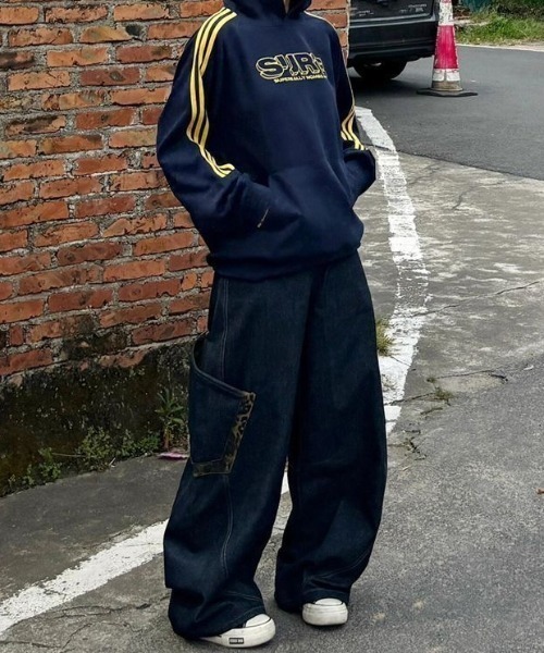 「SHEENA」 ブーツカットデニムパンツ L インディゴブルー レディース_画像9