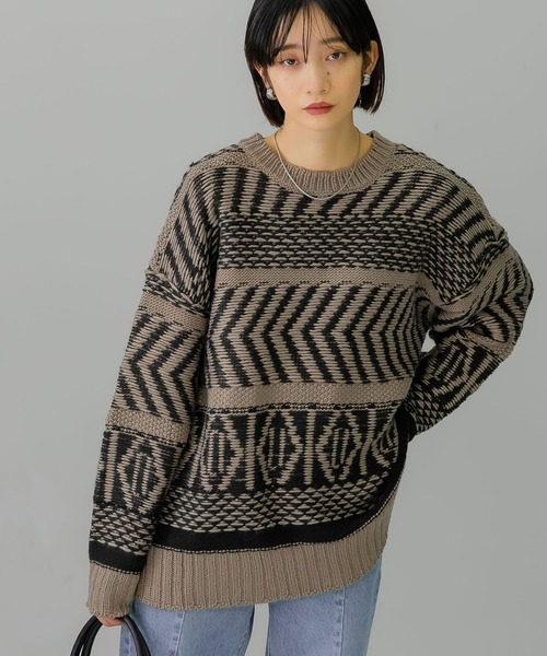 「KBF」 長袖ニット ONE ネイビー レディース_画像3