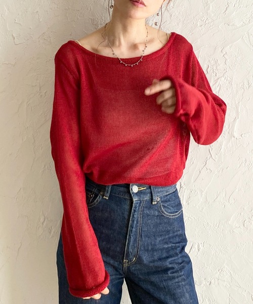 She's Closet サマーニット ニット セーター 透かし編み 長袖 シアー