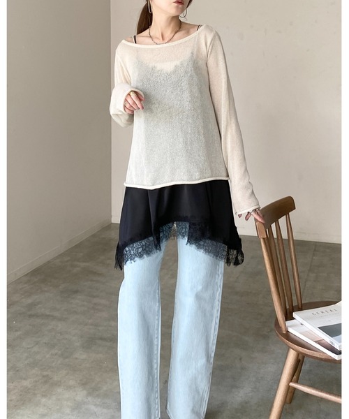 She's Closet サマーニット ニット セーター 透かし編み 長袖 シアー