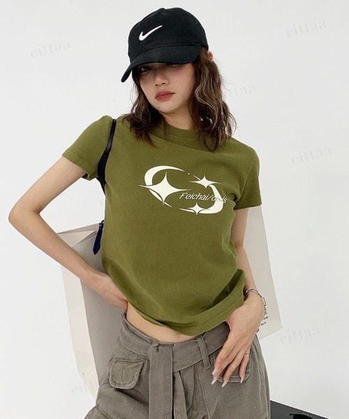 Dalfwin（ダールフィン） tシャツ 半袖 韓国ファッション Y2Kプリント