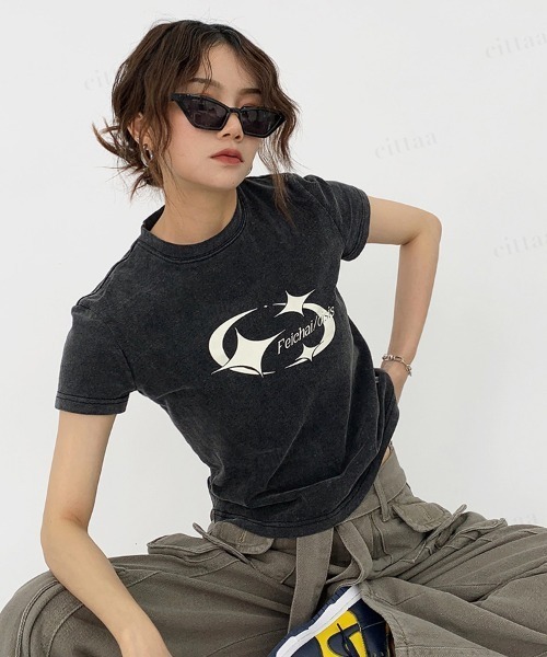 Dalfwin（ダールフィン） tシャツ 半袖 韓国ファッション Y2Kプリント