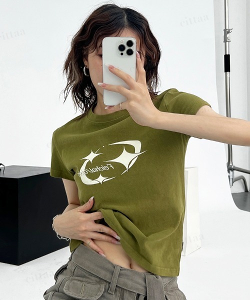 Dalfwin（ダールフィン） tシャツ 半袖 韓国ファッション Y2Kプリント