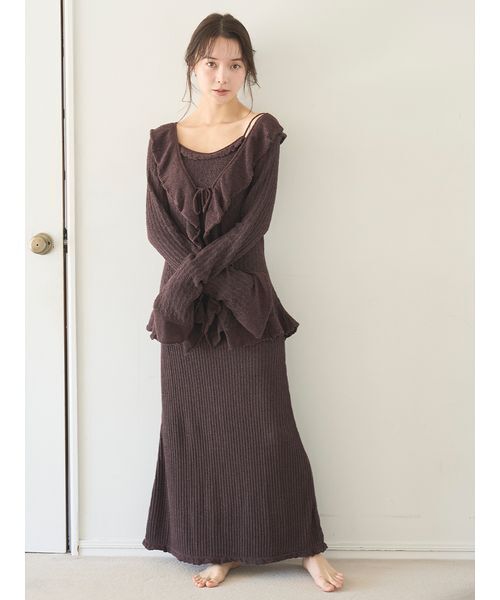 SNIDEL HOME パジャマ ルームウェア クロシェラッフルカーディガン