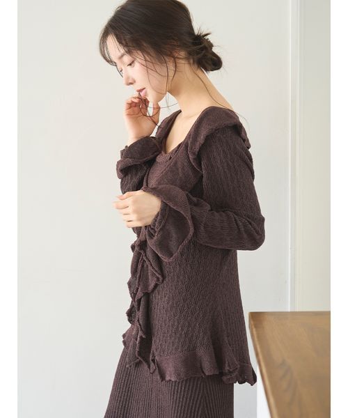 SNIDEL HOME パジャマ ルームウェア クロシェラッフルカーディガン