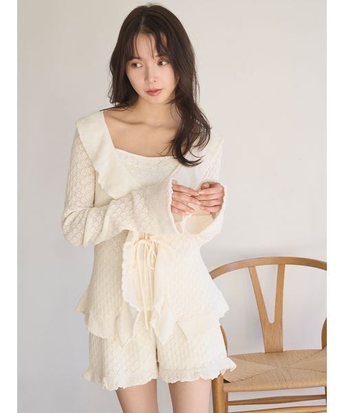 SNIDEL  クロシェ ルームウェア 3点セット SNIDEL HOME パジャマ ルームウェア クロシェラッフルカーディガン