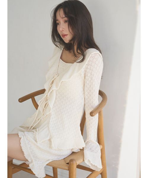 SNIDEL HOME パジャマ ルームウェア クロシェラッフルカーディガン