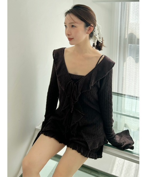 SNIDEL  クロシェ ルームウェア 3点セット SNIDEL HOME パジャマ ルームウェア クロシェラッフルカーディガン