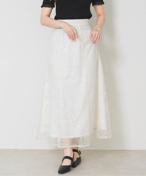 スカート 2026春夏新作 フラワー刺繍Aラインスカートの画像