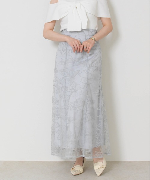 スカート 2026春夏新作 フラワー刺繍Aラインスカートの画像