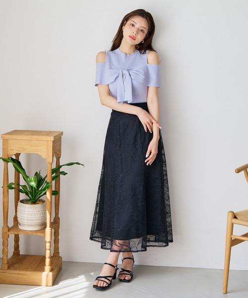 スカート 2026春夏新作 フラワー刺繍Aラインスカートの画像