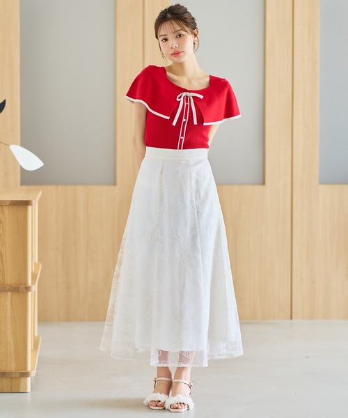 スカート 2026春夏新作 フラワー刺繍Aラインスカートの画像