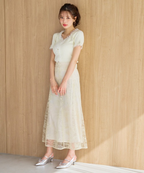 スカート 2026春夏新作 フラワー刺繍Aラインスカートの画像