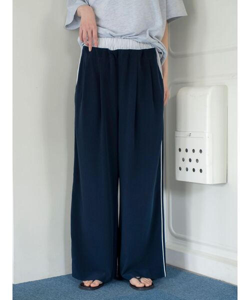 ワイドパンツ パンツ ウエストデザインラインパンツ レディースの画像