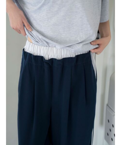 ワイドパンツ パンツ ウエストデザインラインパンツ レディースの画像