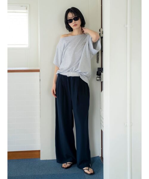 ワイドパンツ パンツ ウエストデザインラインパンツ レディースの画像