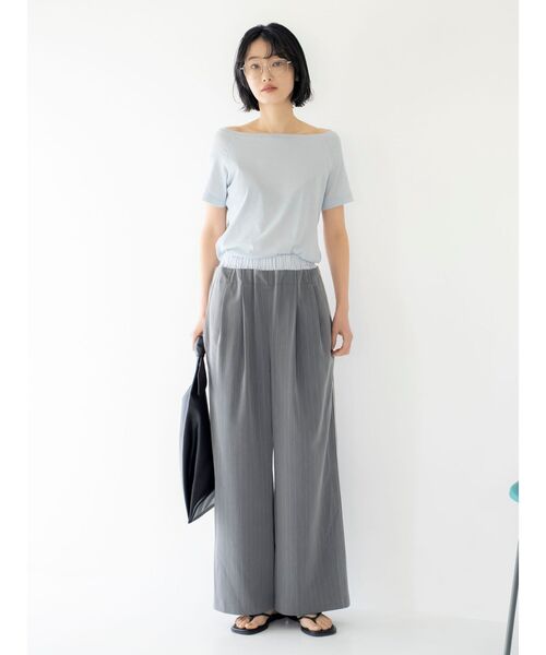 ワイドパンツ パンツ ウエストデザインラインパンツ レディースの画像