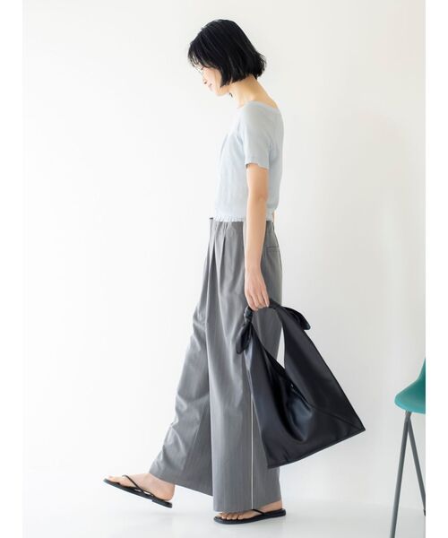 ワイドパンツ パンツ ウエストデザインラインパンツ レディースの画像