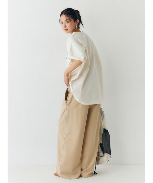 ワイドパンツ パンツ ウエストデザインラインパンツ レディースの画像