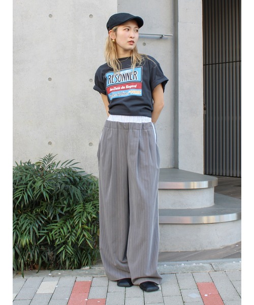 ワイドパンツ パンツ ウエストデザインラインパンツ レディースの画像