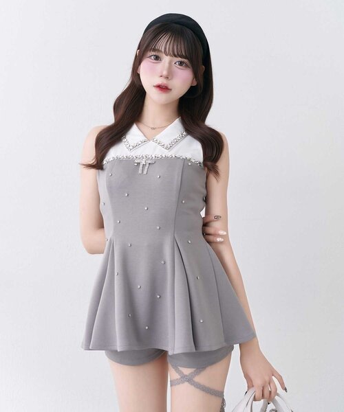 新品未開封 Belle Charme Jewel Peplum Tops グレー Belle Charme ブラウス シャツ Jewel Peplum Tops レディース