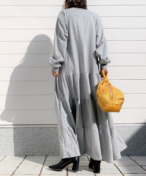 「Q」 長袖ワンピース MEDIUM ライトグレー レディース_画像5