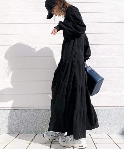 「Q」 長袖ワンピース MEDIUM ライトグレー レディース_画像6
