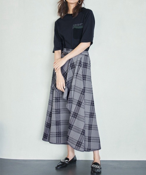 チェックフラノスカート ina｜【40%OFF】脇ボタンチェックスカート タータンチェック