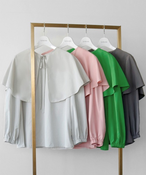 たかエルフランクトップス ELFRANK ブラウス シャツ ケープビッグカラーボリューム袖2way
