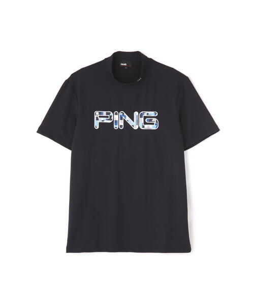 極美品　PING　総柄　ハイネック　カットソー　ロゴ　コールコア　Lサイズ　ピン ピン PING 10色総柄サラマックス半袖ハイネックシャツ 621