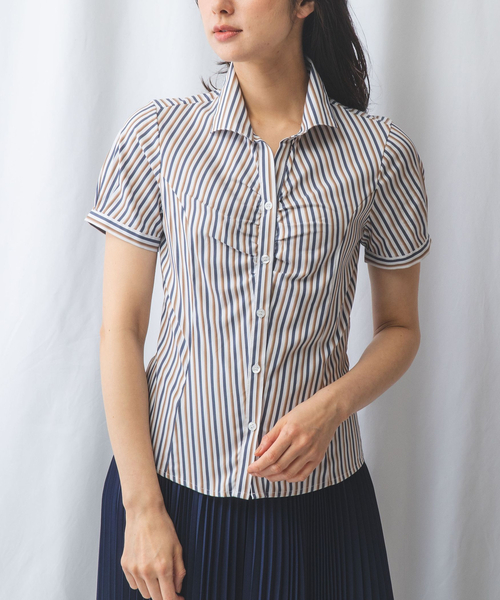 NARACAMICIE ブラウス シャツ ミックスカラーストライプスタンド