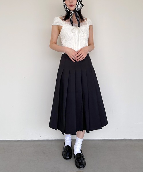 フレアスカート ボリューム ブラック ミドル 韓国スタイル スカート プリーツミドルフレアスカート : ZOZOTOWN Yahoo!店