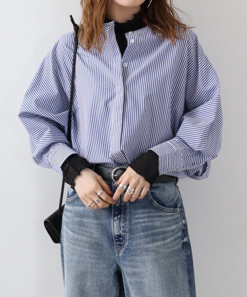 ブラウス シャツ タイ付ストライプブラウス レディース And Couture ブラウス シャツ リボンタイストライプブラウス