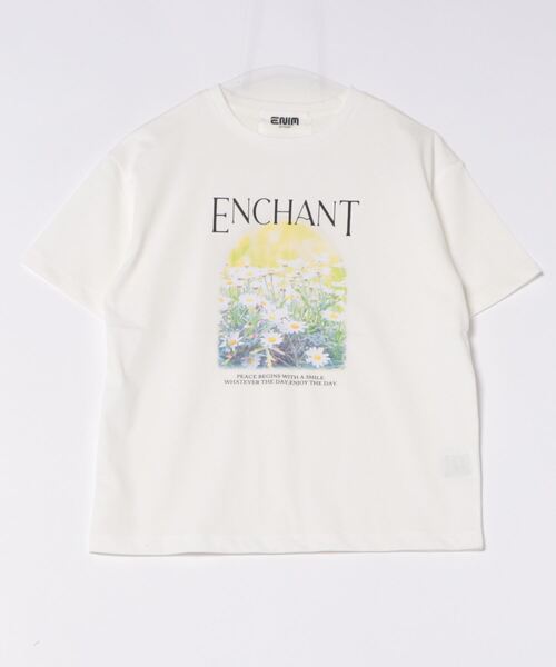 tシャツ 半袖 フラワーフォトプリントロゴTシャツ「洗濯機で洗える