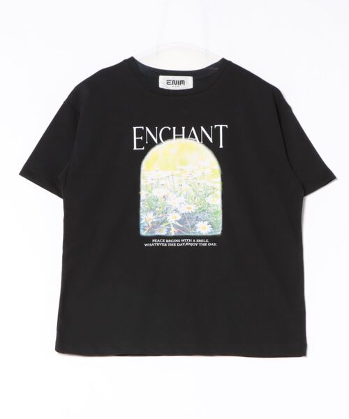tシャツ 半袖 フラワーフォトプリントロゴTシャツ「洗濯機で洗える