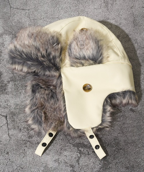 ビンテージ フライトキャップ 本革 ムートン レバー 古着 美品 Ruben キャップ 帽子 「Ruben」FAKE LEATHER FLIGHT CAP