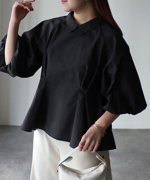 「Riberry」 半袖ブラウス MEDIUM ブラック レディース Riberry 「Riberry」 半袖シャツ MEDIUM ブラック レディース