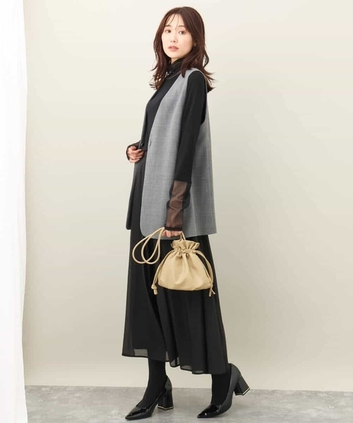  ジレ カーキ M ベスト ジレ ポリエステル 配色ステッチZIPベスト レディース メンズ