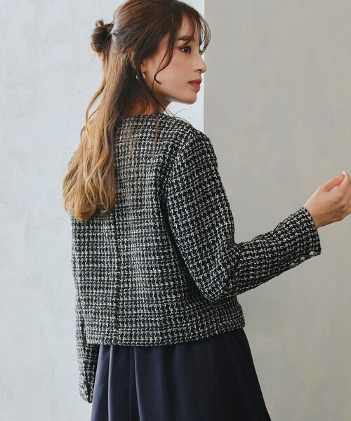 Tiaclasse ジャケット ノーカラージャケット ツイードノーカラージャレ