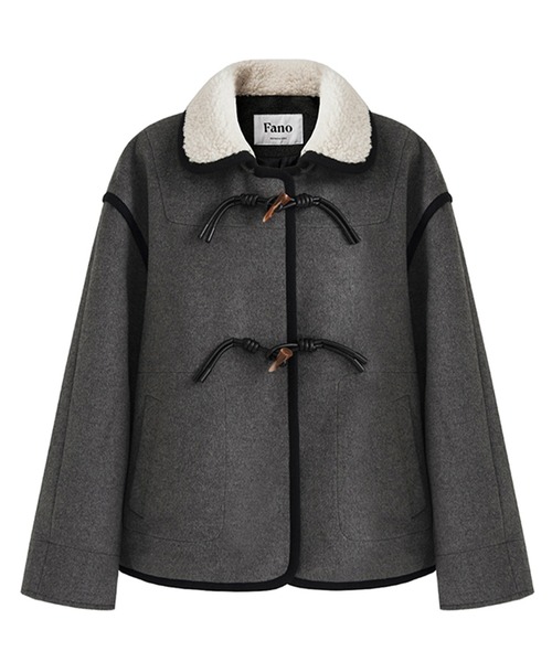 コート アウター ウール混 ボアカラー パイピング ハーフコート