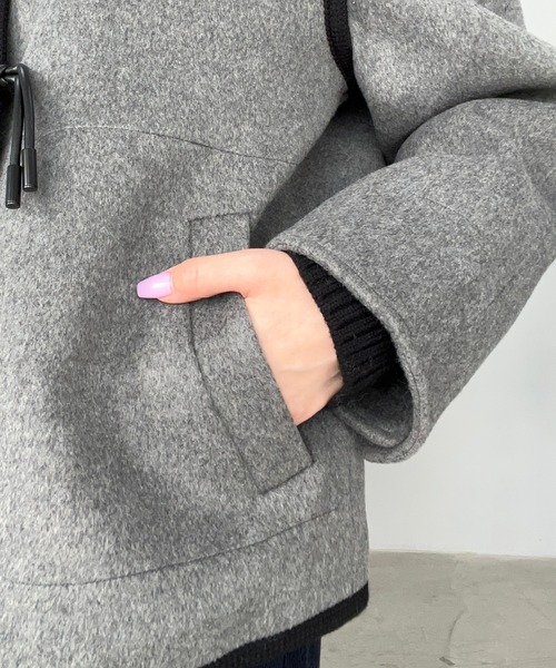 コート アウター ウール混 ボアカラー パイピング ハーフコート