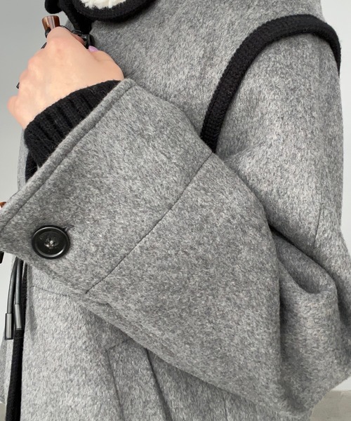 コート アウター ウール混 ボアカラー パイピング ハーフコート
