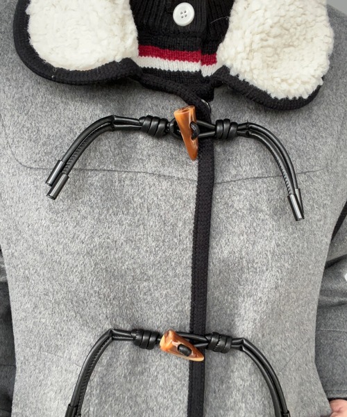 コート アウター ウール混 ボアカラー パイピング ハーフコート