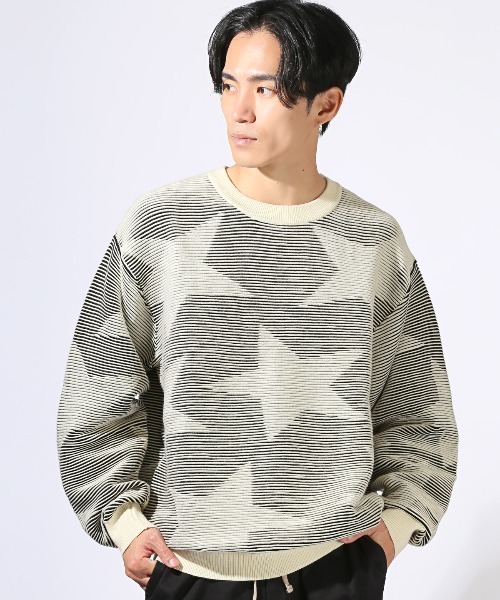 LUXSTYLE セーター ニット ジャガード織り星柄ニット メンズ