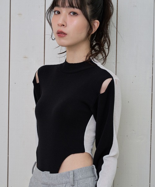 tシャツ 「Nora Lily」「elle」Bi-Color Knit Body Suit レディース