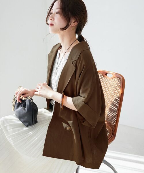 45R リネン ダークブラウン テーラードジャケット le.coeur blanc ジャケット テーラードジャケット 「WEB限定アイテム