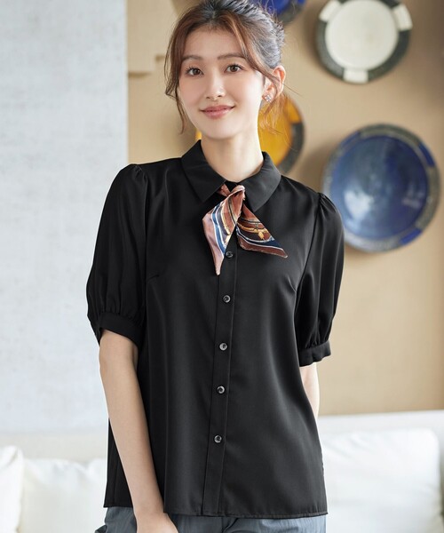 MELT THE LADY パフスリーブ 変形 ブラウス シャツ 黒 F 長袖 Tiaclasse ブラウス シャツ パフスリーブシャツブラウス レディース