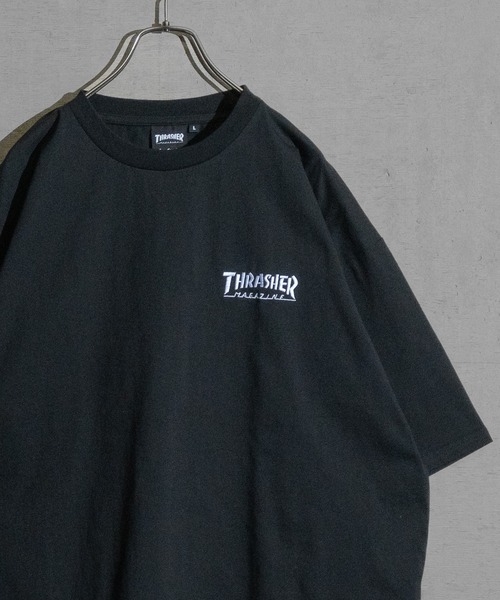 tシャツ 「at」「THRASHER/スラッシャー」LOGO S/S TEE ワンポイントロゴ刺繍 ビッグシルエット Tシャツ メンズ レディース | THRASHER